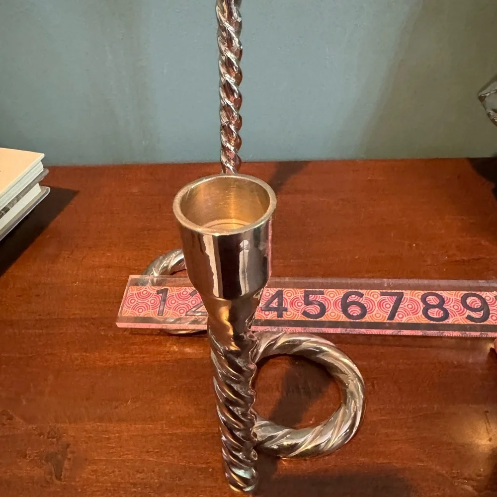 West Elm Silver Tone Rope Design Double Taper Candle Holder Centerpiece